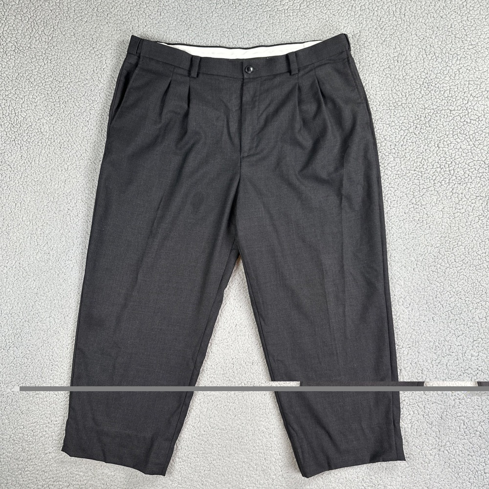 VTG L.L. Bean Double Pleated Wool Dress Pants 40 Charcoal Straight Comfort Waist